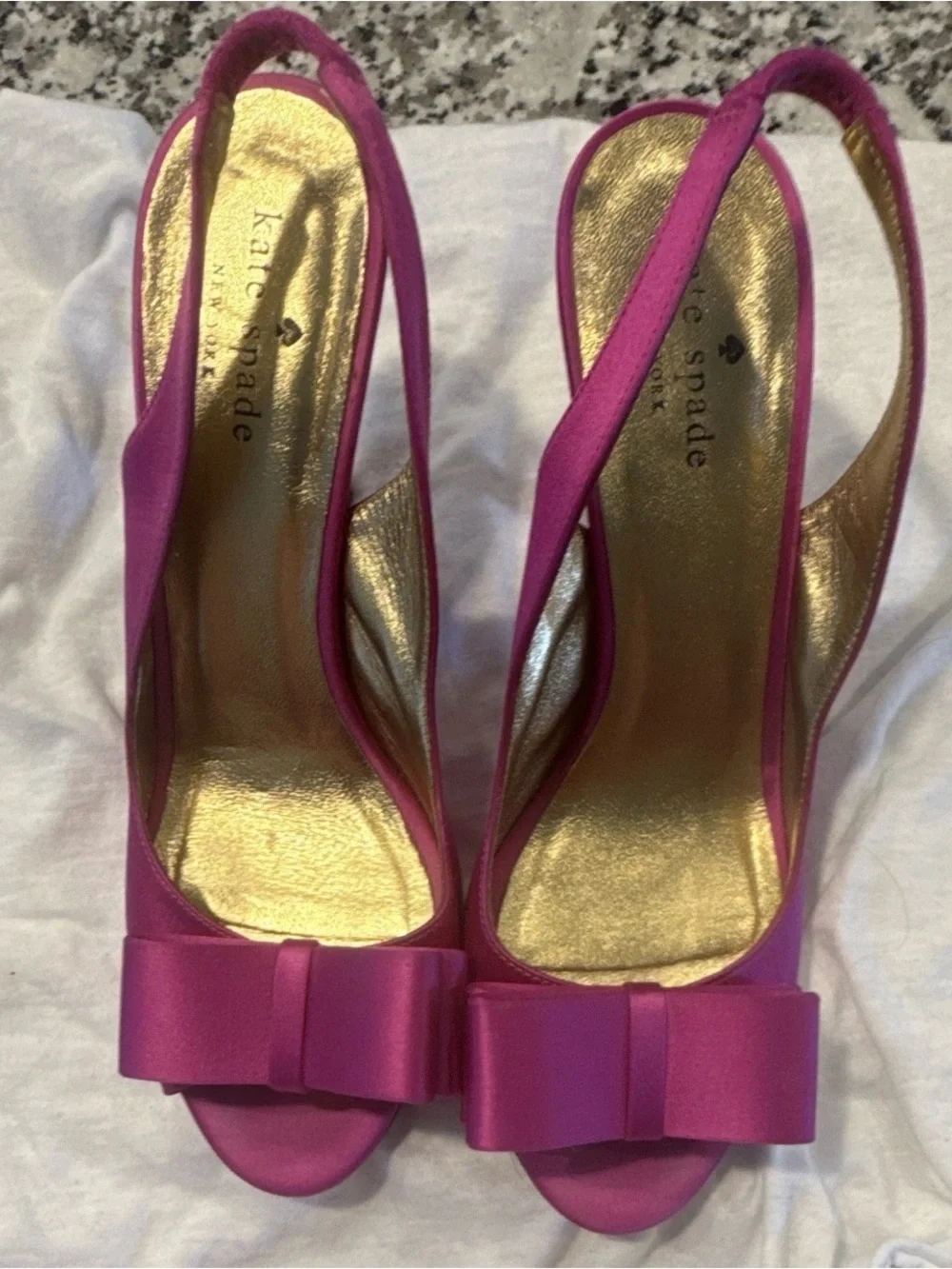 kate spade Pink Satin Slingback Peep-Toe Bow Heels